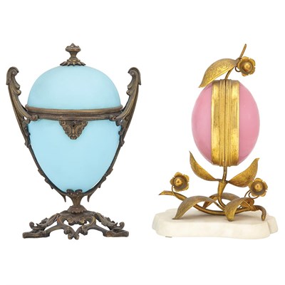 Lot 399 - Two French Metal Mounted Opaline Glass Egg...