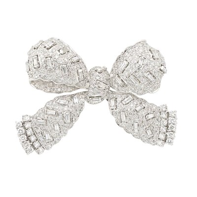 Lot 725 - White Gold and Diamond Bow Brooch