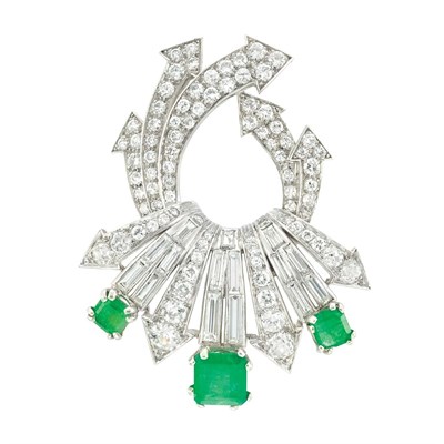 Lot 371 - Platinum, Diamond and Emerald Brooch, Sterle, Paris