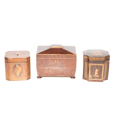 Lot 559 - Group of Three English Wood Tea Caddies Length...