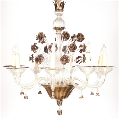 Lot 312 - Murano Hand Blown Glass Eight-Light Chandelier...
