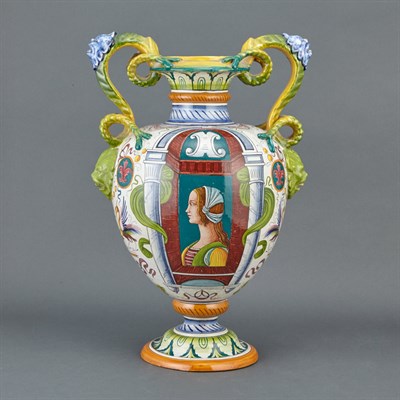 Lot 350 - Italian Maiolica Style Urn Height 18 1/4 inches.