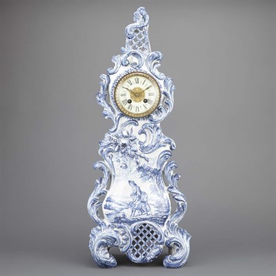 Lot 276 - Delft Blue and White Mantel Clock Late...