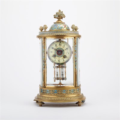 Lot 508 - French Champleve Enamel and Brass Mantel Clock...