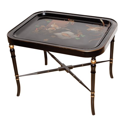 Lot 260 - Asian Black Lacquered Tray on Stand Height 19...