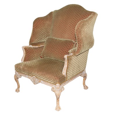 Lot 212 - Georgian Style Pickled Wood Wing Chair