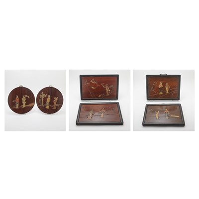 Lot 472 - Set of Six Chinese Hardstone Inlaid Wooden...