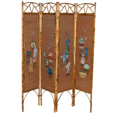 Lot 489 - Chinese Bamboo Four-Panel Screen Height 66...