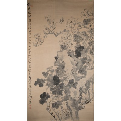 Lot 116 - Chinese Pigment on Paper Scroll Height overall...
