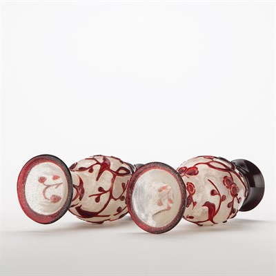 Lot 376 - Pair of Chinese Red Overlay Glass Vases...