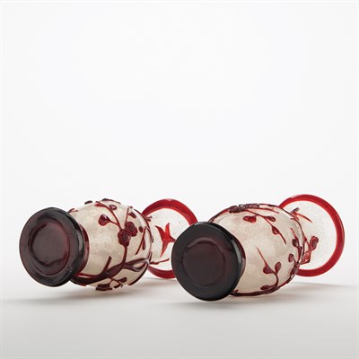 Lot 376 - Pair of Chinese Red Overlay Glass Vases...