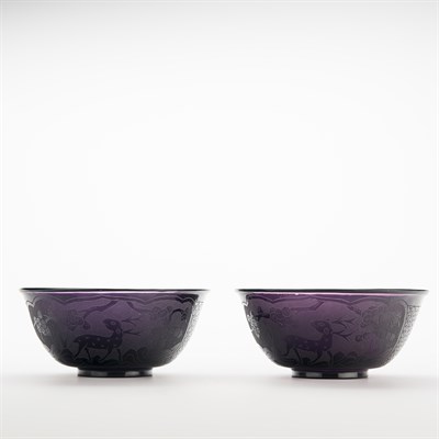 Lot 373 - Pair of Chinese Aubergine Glass Bowls 19th...