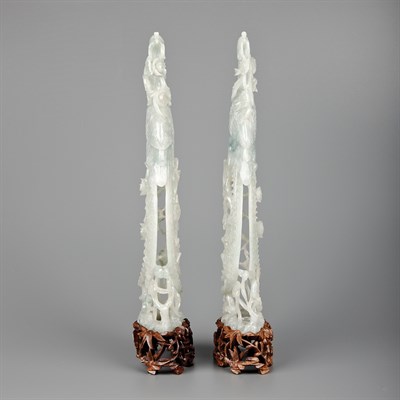 Lot 328 - Pair of Chinese Jadeite Phoenix Qing Dynasty...