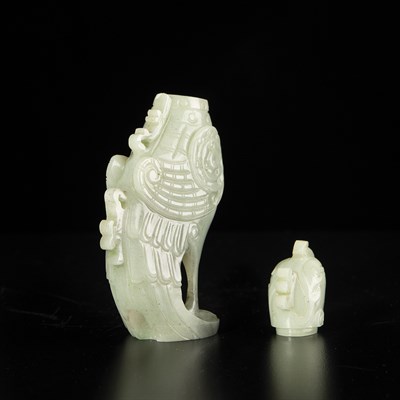 Lot 218 - Chinese Celadon Jade Archaistic Phoenix...