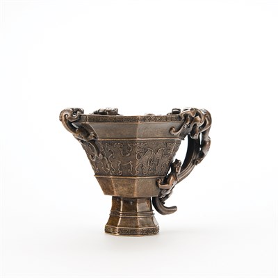 Lot 152 - Chinese Bronze Libation Cup Of octagonal...