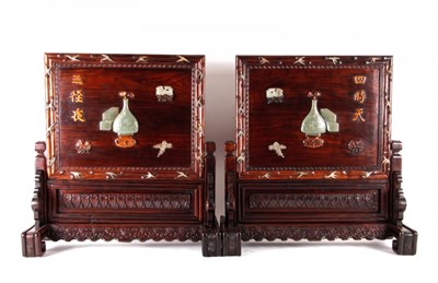 Lot 313 - Pair of Chinese Jade and Hardstone Inset...