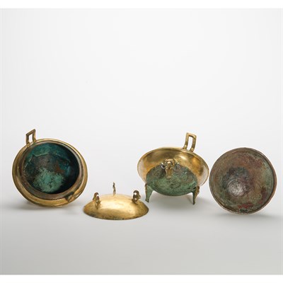 Lot 82 - Pair of Chinese Gilt-Bronze Covered Dings Han...