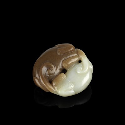 Lot 345 - Chinese White and Brown Jade Cat Group Qing...