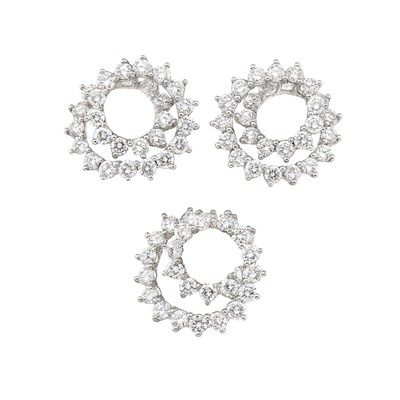 Lot 284 - Pair of Platinum and Diamond 'Swirl' Earclips and Pin, Tiffany & Co.