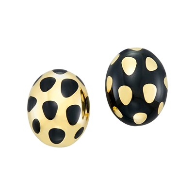 Lot 6 - Pair of Gold and Black Jade 'Positive Negative' Earclips, Tiffany & Co.