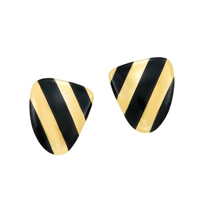 Lot 1 - Pair of Gold and Black Jade Earclips, Tiffany & Co.