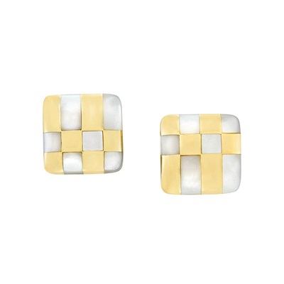 Lot 4 - Pair of Gold and Mother-of-Pearl Earclips, Tiffany & Co.