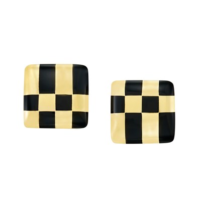 Lot 2 - Pair of Gold and Black Jade Earclips, Tiffany & Co.