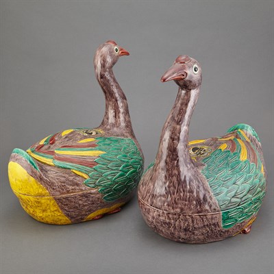 Lot 513 - Pair of Chinese Style Pottery Bird-Form...
