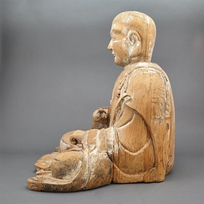 Lot 24 - Japanese Wood Figure of a Seated Monk Edo...