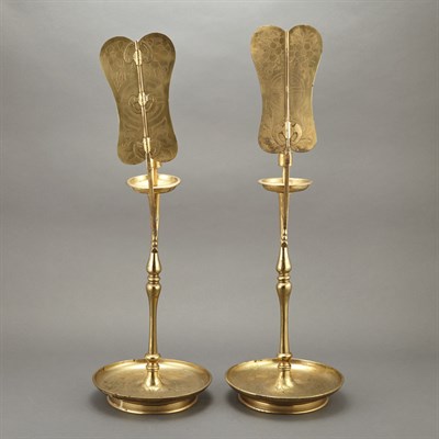 Lot 176 - Pair of Korean Brass Candlesticks and Two...
