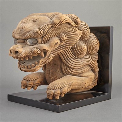 Lot 15 - Two Japanese Architectural Wood Busts of Shi...