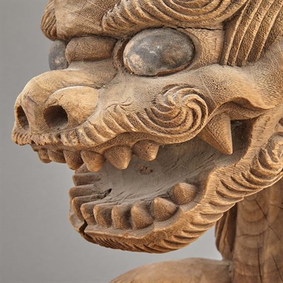 Lot 15 - Two Japanese Architectural Wood Busts of Shi...