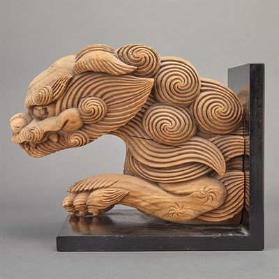 Lot 15 - Two Japanese Architectural Wood Busts of Shi...
