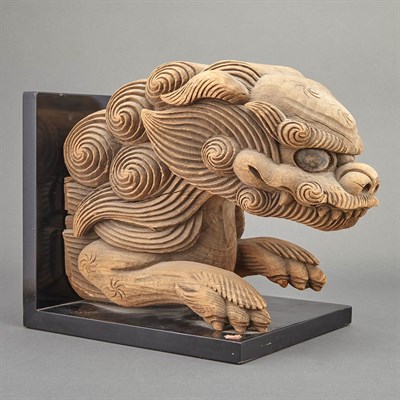 Lot 15 - Two Japanese Architectural Wood Busts of Shi...