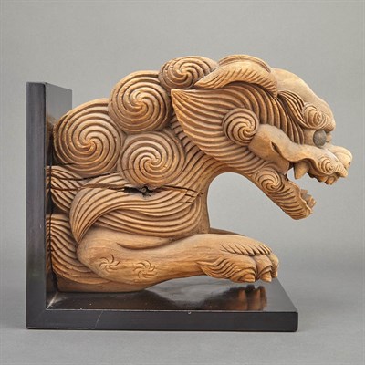 Lot 15 - Two Japanese Architectural Wood Busts of Shi...