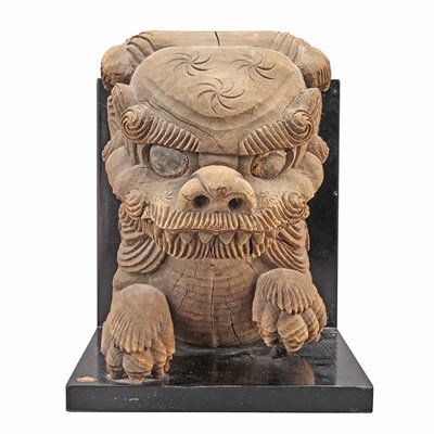 Lot 15 - Two Japanese Architectural Wood Busts of Shi...