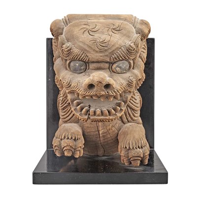 Lot 15 - Two Japanese Architectural Wood Busts of Shi...