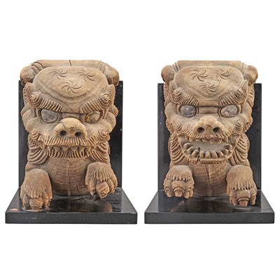 Lot 15 - Two Japanese Architectural Wood Busts of Shi...