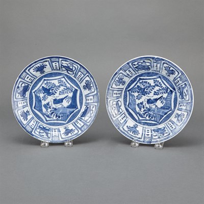 Lot 288 - Pair of Japanese Blue and White Glazed Kraak...