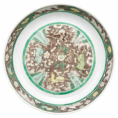 Lot 164 - Chinese Famille Verte Glazed Porcelain Charger...