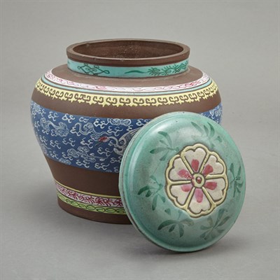 Lot 290 - Chinese Yixing Enameled Covered Jar 19th/20th...