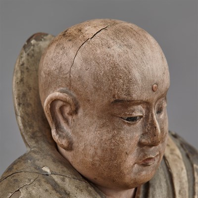 Lot 13 - Japanese Painted Wood Figure of a Seated...