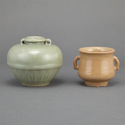 Lot 183 - Chinese Celadon Glazed Porcelain Jarlet and a...