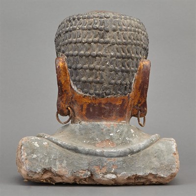 Lot 100 - Chinese Stucco Bust of a Luohan Probably Yuan...