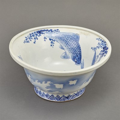 Lot 235 - Japanese Blue and White Glazed Porcelain Fish...