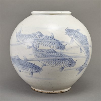 Lot 220 - Korean Fish Decorated Blue and White Glazed...