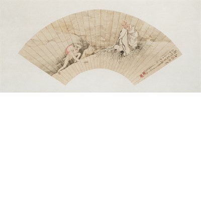 Lot 399 - Shanghai School Late Qing Dynasty Fan painting,...