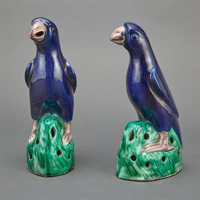 Lot 333 - Pair of Chinese Blue Glazed Porcelain Figures...