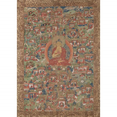Lot 60 - Tibetan Thangka of Buddha 18th Century Seated...