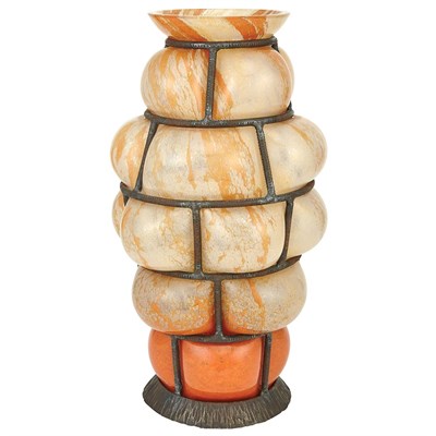 Lot 453 - French Art Deco Glass and Iron Blow Out Vase...